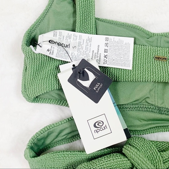 NWT Rip Curl Solid Textured Crop Wrap Tie Bikini Top In Green - Picture 5 of 7